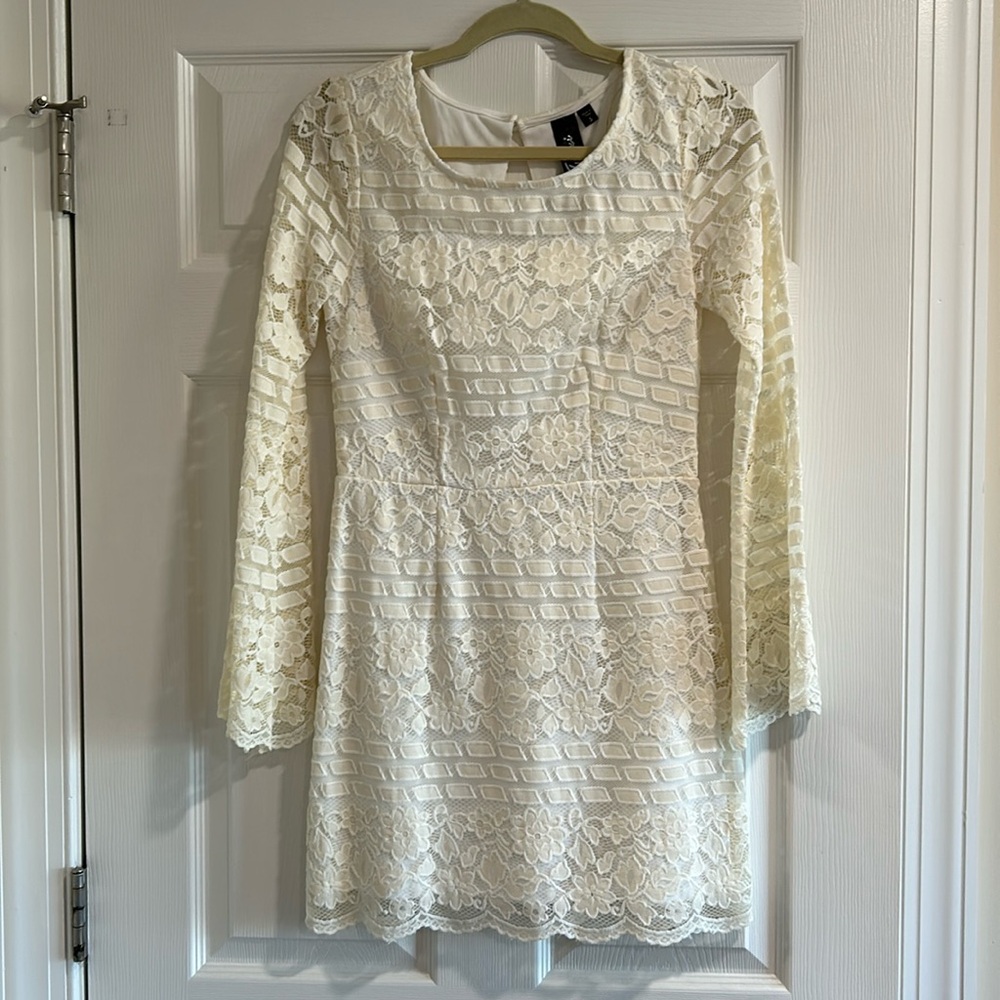Long sleeve white lace dress